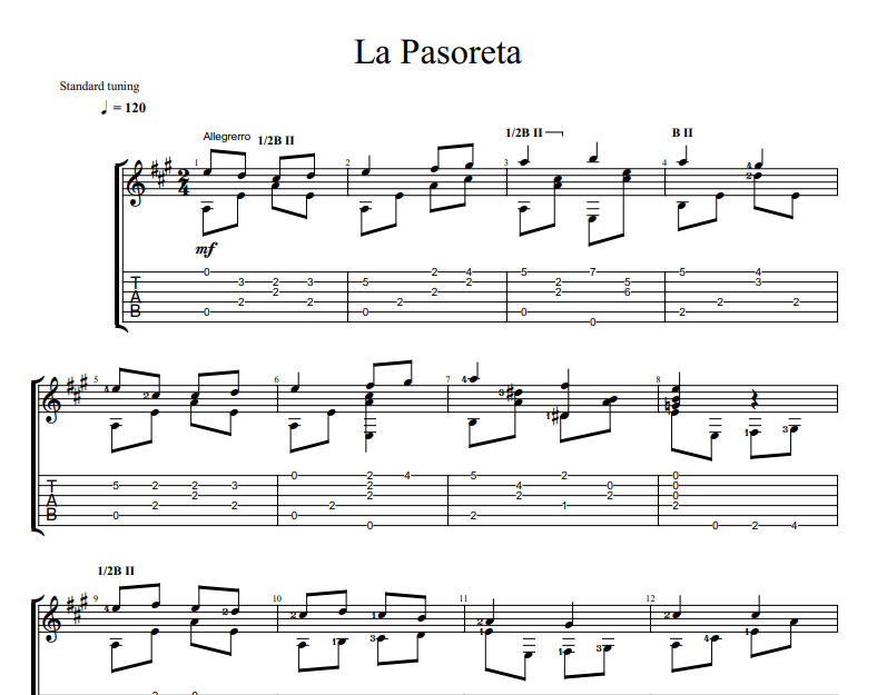 Bartolome Calatayud -La Pasoreta sheet music for guitar TAB